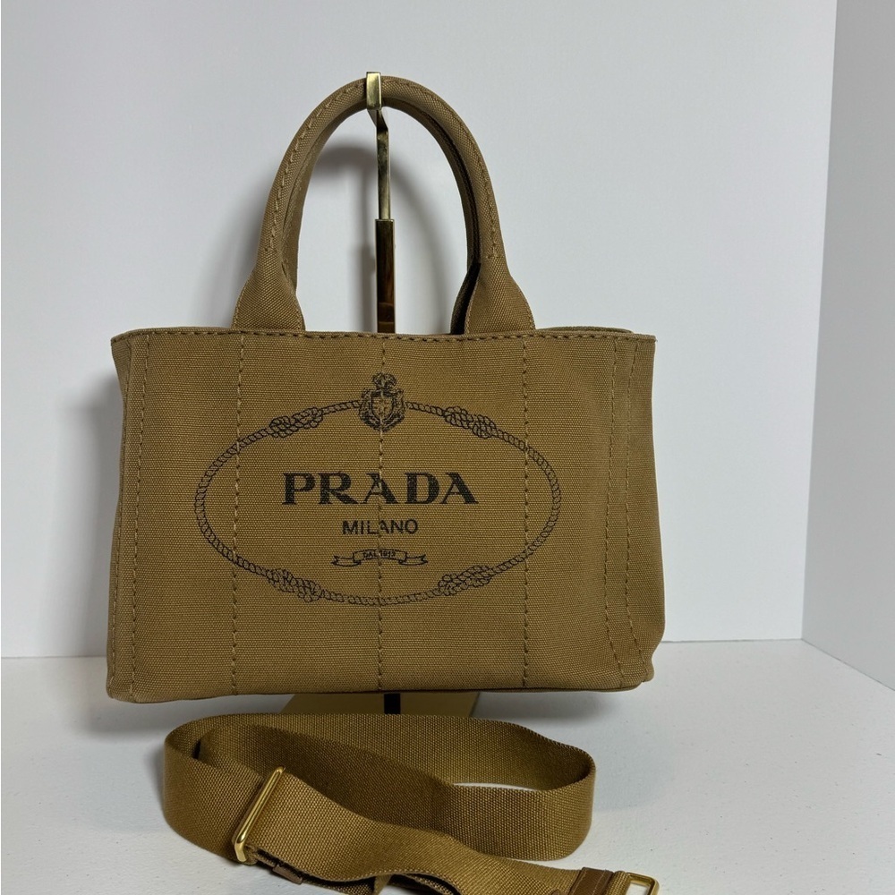 AUTHENTIC Prada Tan Canvas Tote with Removable Strap